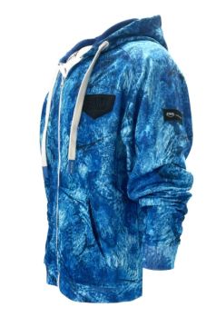 Jedi Unisex Fermuarlı, Kapüşonlu Marlin Mania Desenli Mavi Sweatshirt