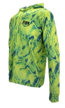 .99 Erkek Kapüşonlu, Uzun Kollu, Ultra Hafif Balıkçı Yelkenci Trophy Desenli Lime UV Korumalı Tişört