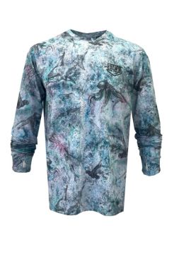 Apex V2 Erkek Uzun Kollu Bisiklet Yaka Balıkçı Yelkenci Çekiç Kafa Desenli Mavi UV Korumalı Tişört