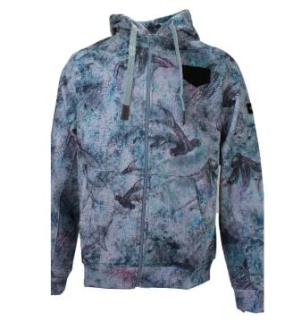 Jedi Unisex Fermuarlı, Kapüşonlu Çekiç Kafa Desenli Mavi Sweatshirt
