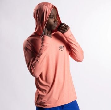 Cyclone Erkek Kapüşonlu Uzun Kollu Balıkçı, Denizci Somon Renk UV Korumalı T-Shirt