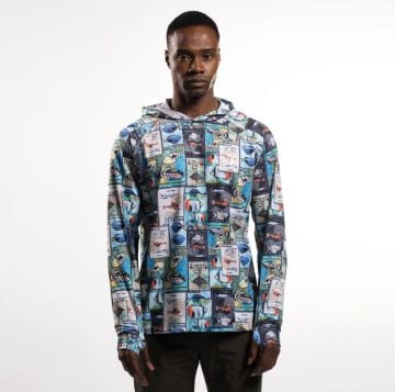 Tasman Erkek Kapüşonlu Uzun Kollu Balıkçı Ve Denizci Pul Desenli UV Korumalı T-Shirt