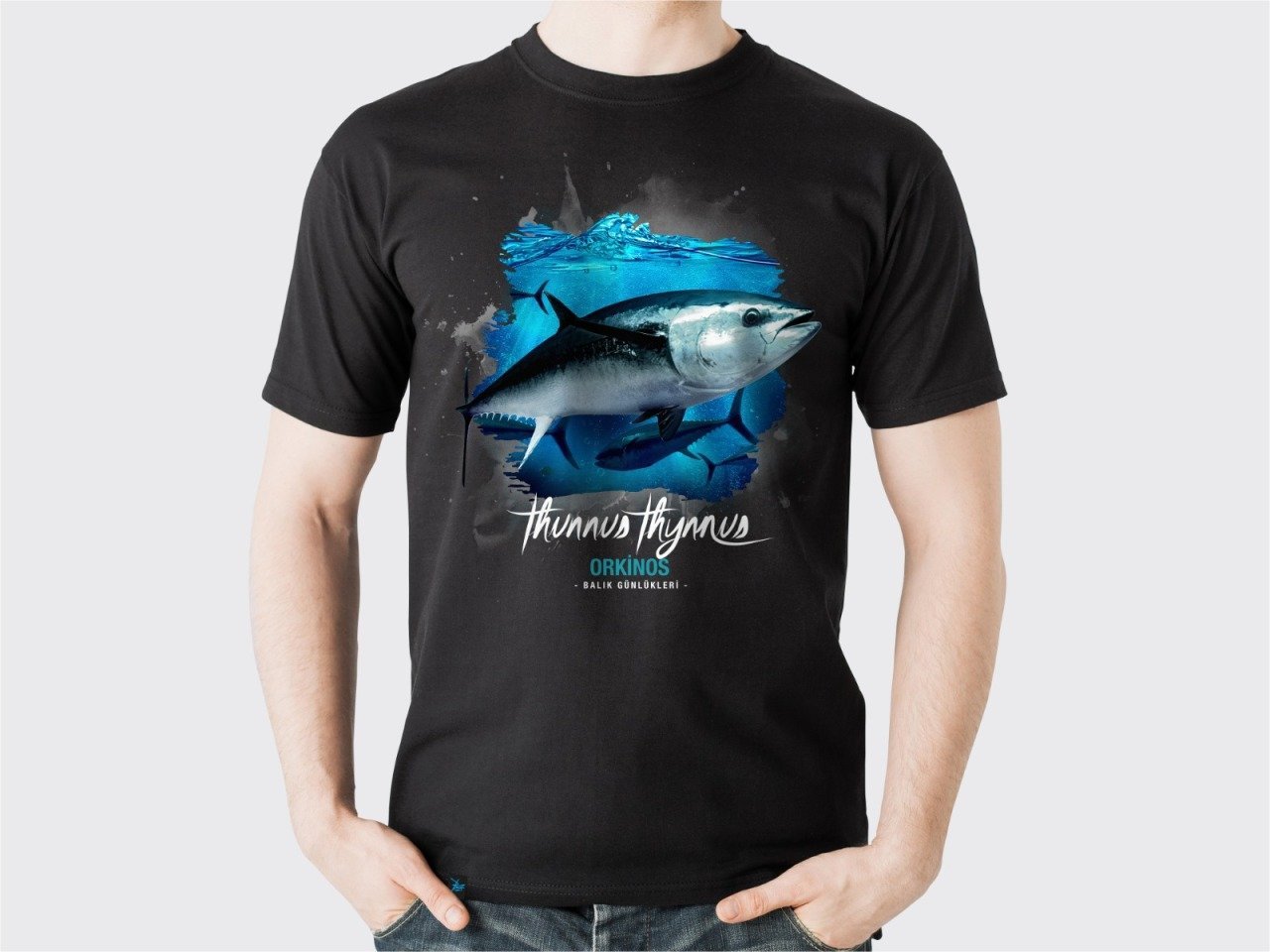 0 Yaka Orkinos Baskılı T-shirt - Siyah