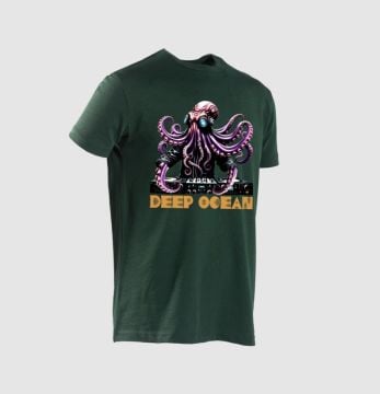 Graphite Kısa Kollu Bisiklet Yaka T-Shirt DJ Ahtapot Desenli-Green