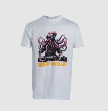 Graphite Kısa Kollu Bisiklet Yaka T-Shirt DJ Ahtapot Desenli-White