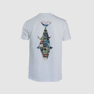 Graphite Kısa Kollu Bisiklet Yaka T-Shirt Ton Balığı Desenli-White