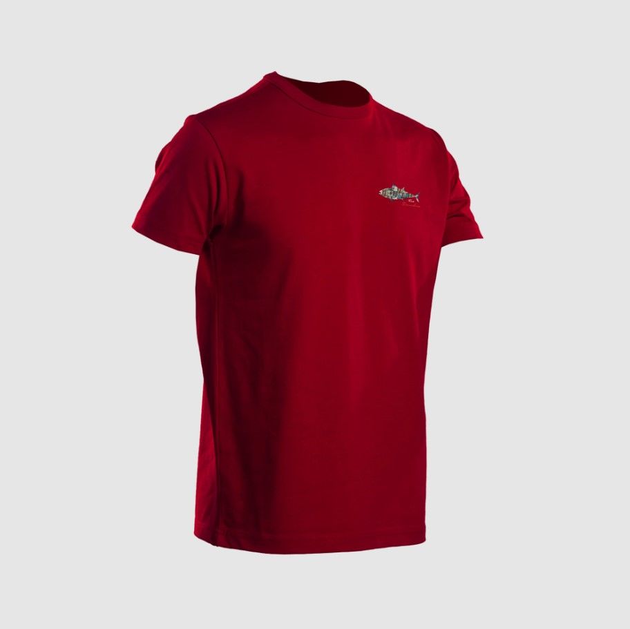 Graphite Kısa Kollu Bisiklet Yaka T-Shirt Ton Balığı Desenli-Red