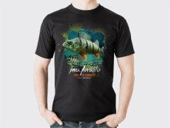 0 Yaka Tatlı Su Levreği Baskılı T-Shirt - Siyah