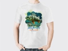 0 Yaka Tatlı Su Levreği Baskılı T-Shirt - Beyaz