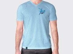 V Yaka Nakışlı T-Shirt Mavi